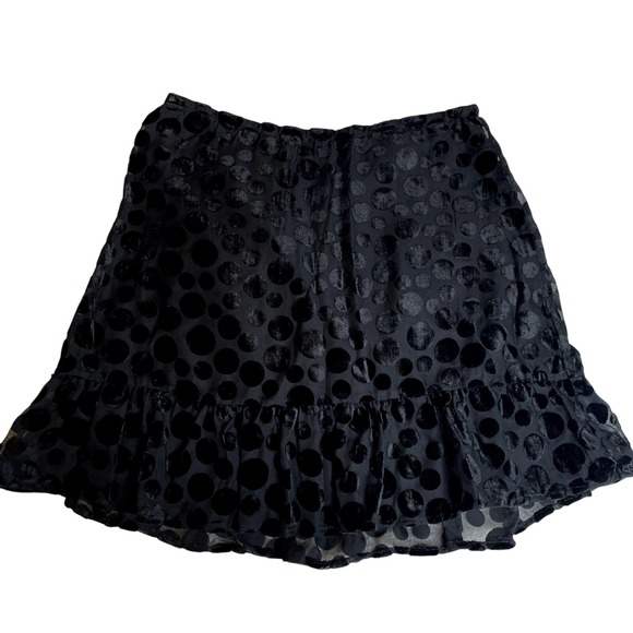 Lulus Black Velvet Polka Dot Ruffle Mini Skirt‎ Size S - Picture 2 of 5